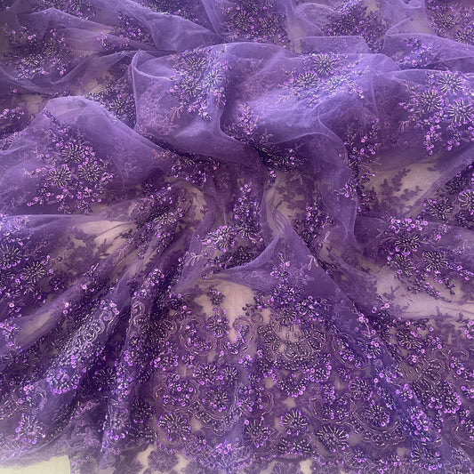 2.8m purple hand beaded lace