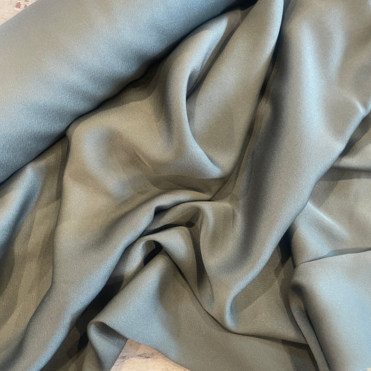 Woodland green stretch satin
