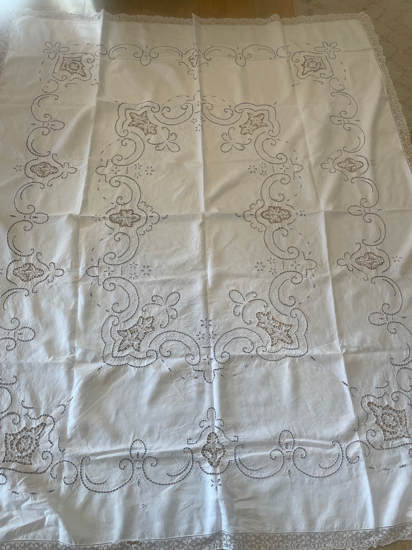 vintage palest blue cutwork embroidery table cloth