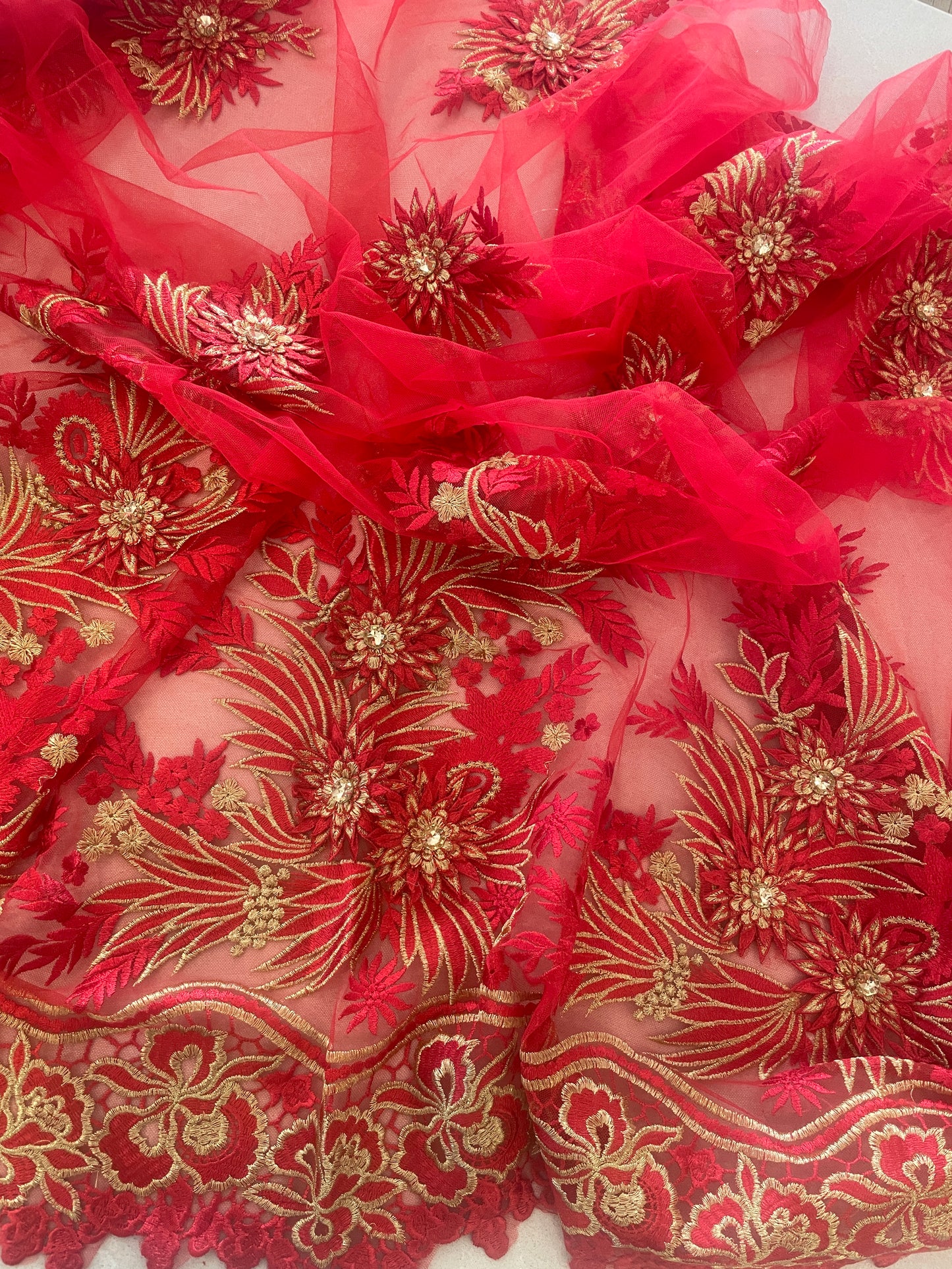 1.45m red and gold 3D floral mesh