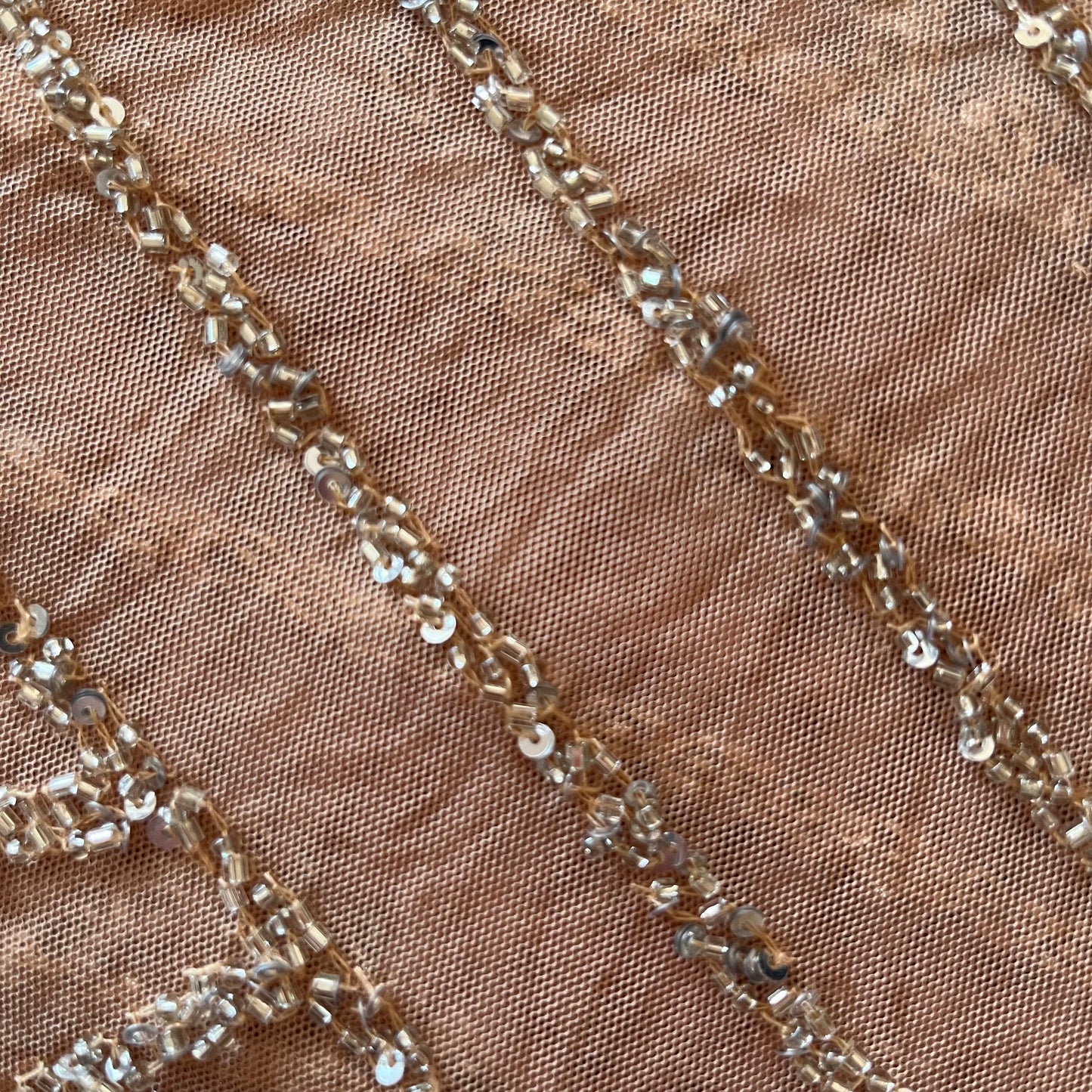 3m Silver beaded nude tulle nylon + glass