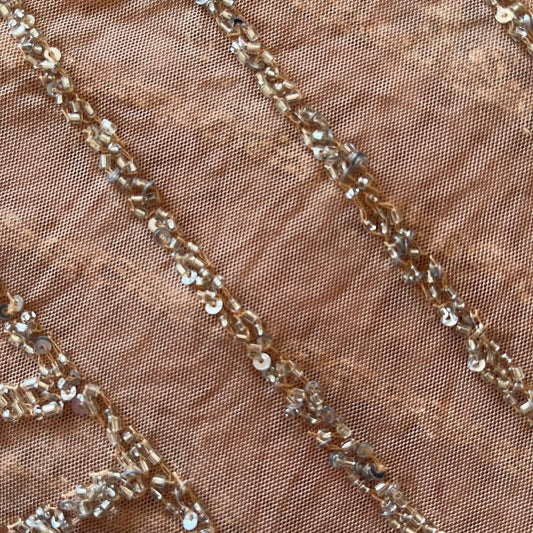 3m Silver beaded nude tulle nylon + glass