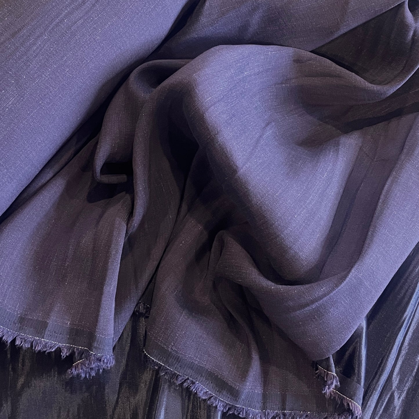 Navy plum satin back linen viscose