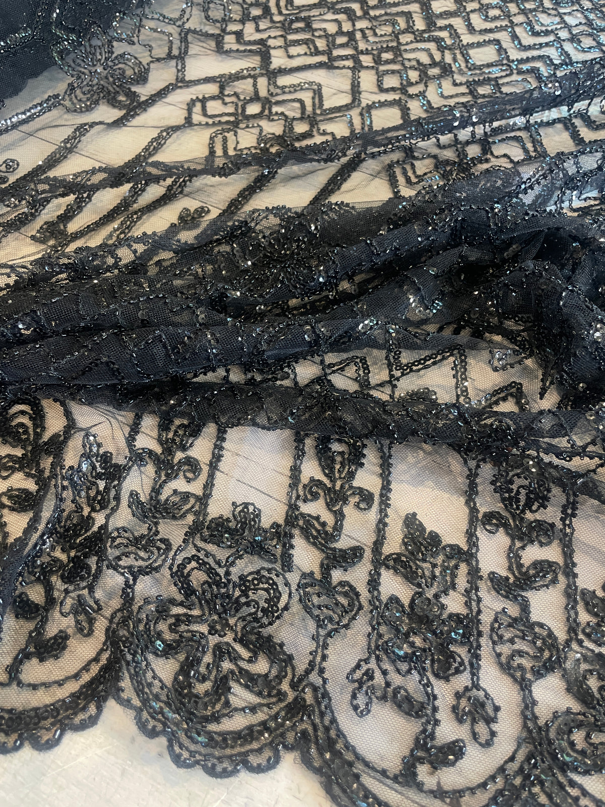 Deco black beaded tulle