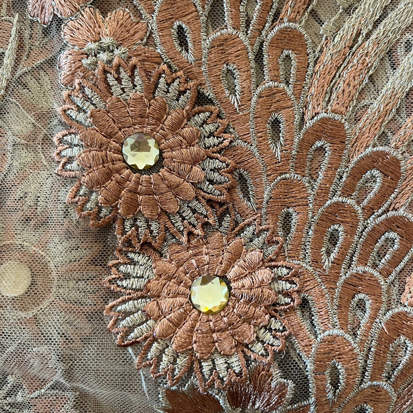 1.9m Teracotta 3D Embroidered Diamanté Mesh poly Lurex