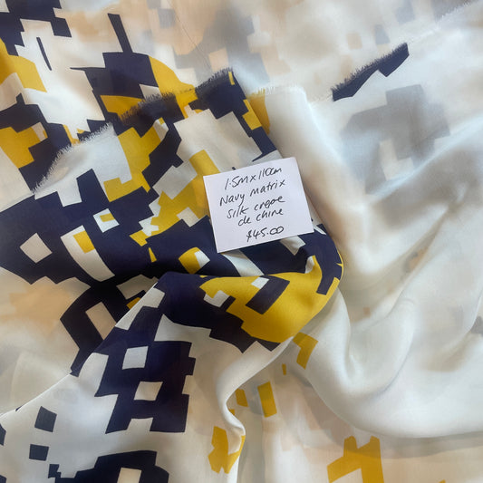 1.5m navy matrix silk crepe de chine