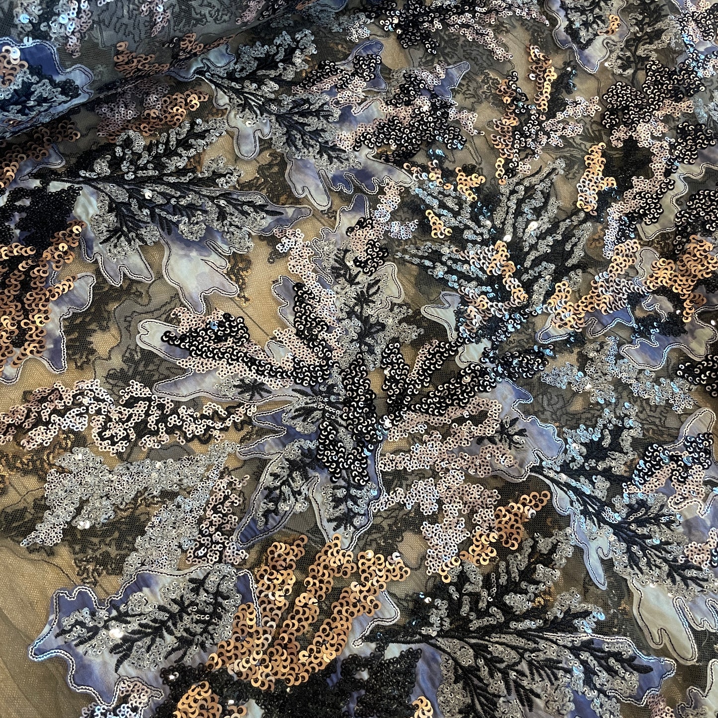 Ocean floor sequin appliqué mesh