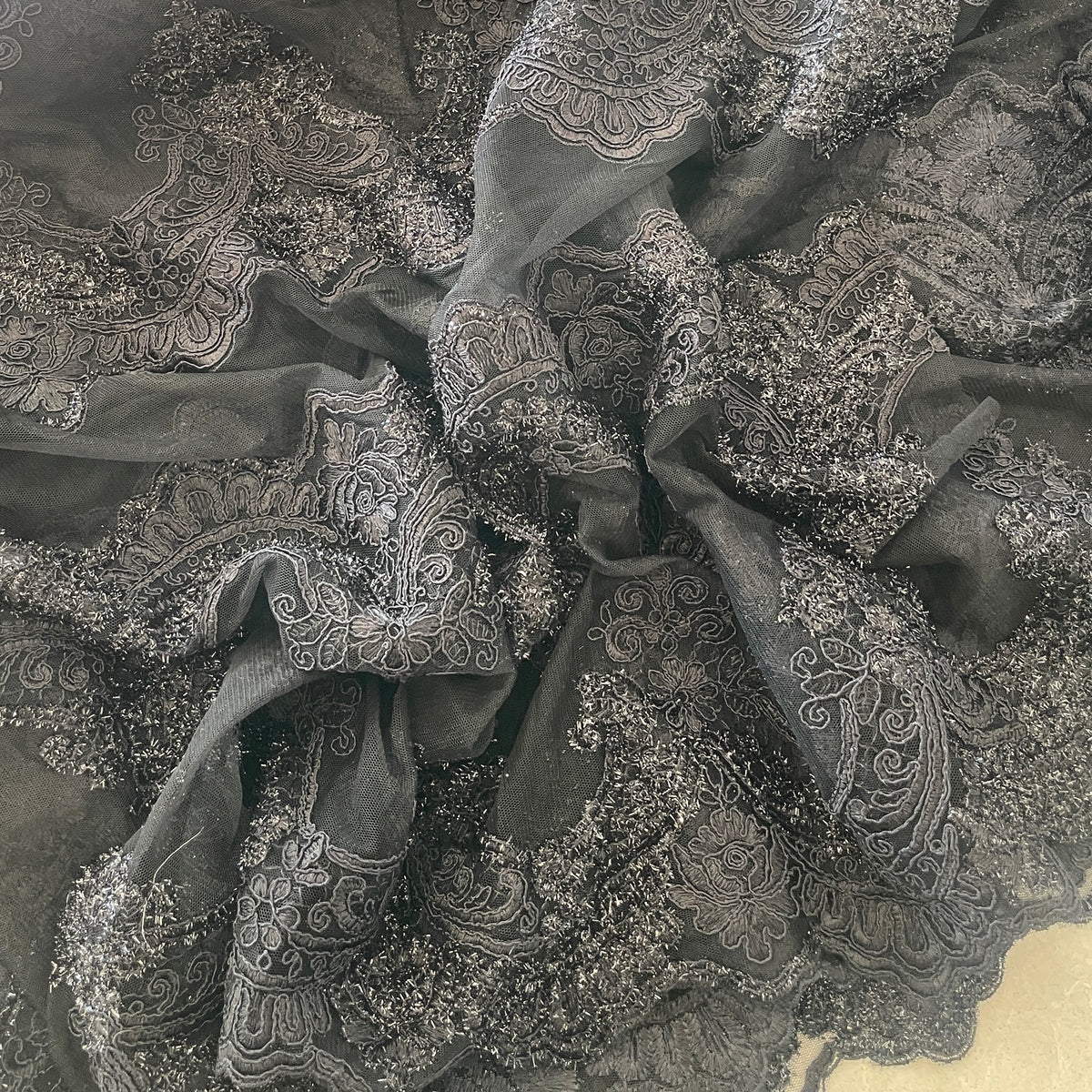 2.7m black corded lurex mesh lace