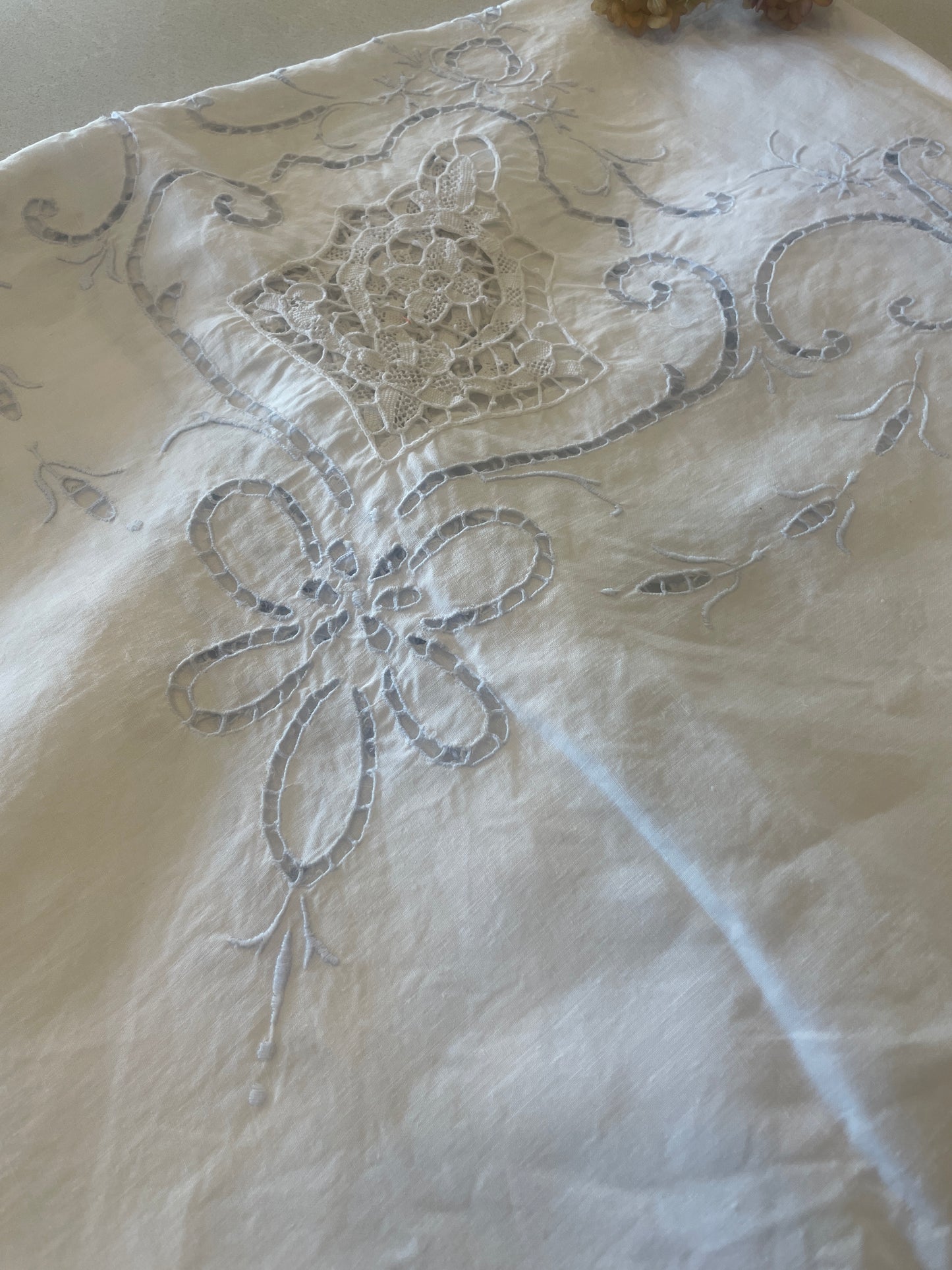 vintage palest blue cutwork embroidery table cloth