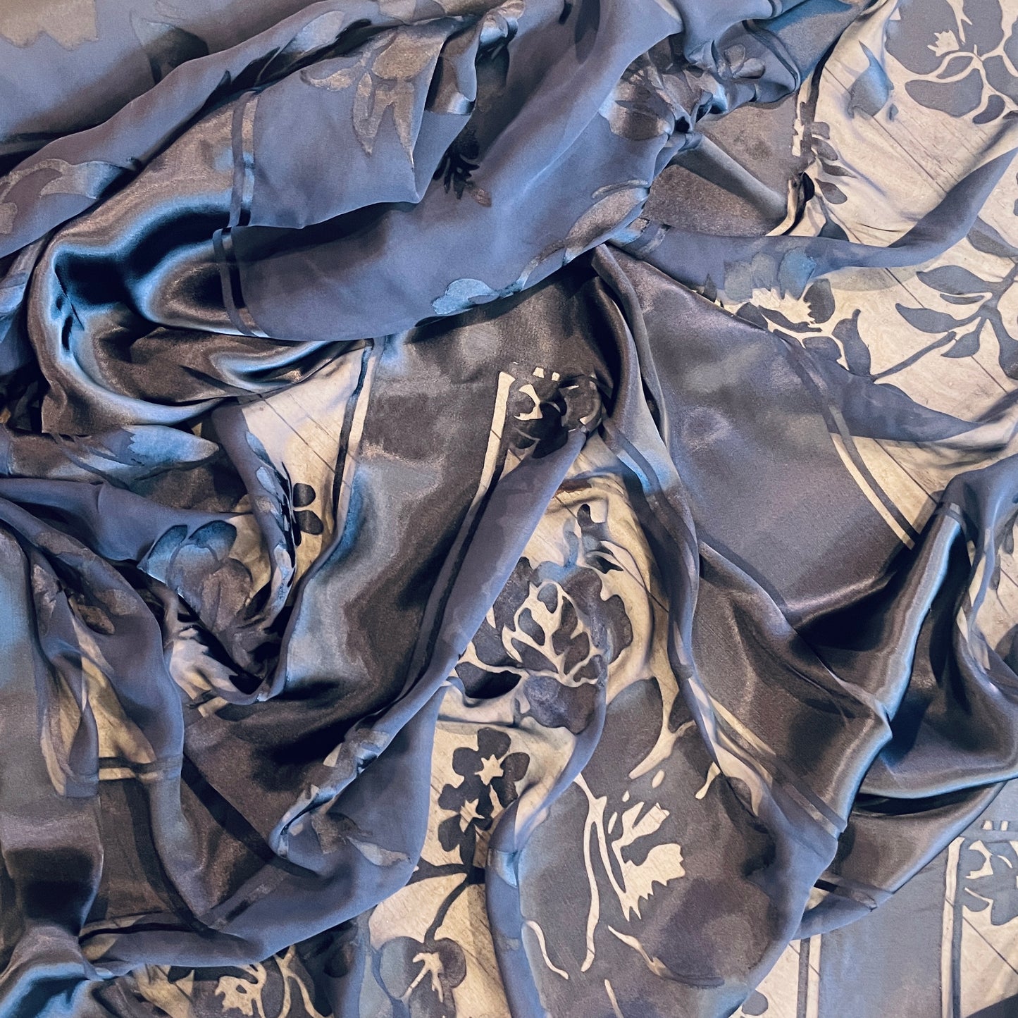 Midnight navy vintage panels  Burnout Silk Satin