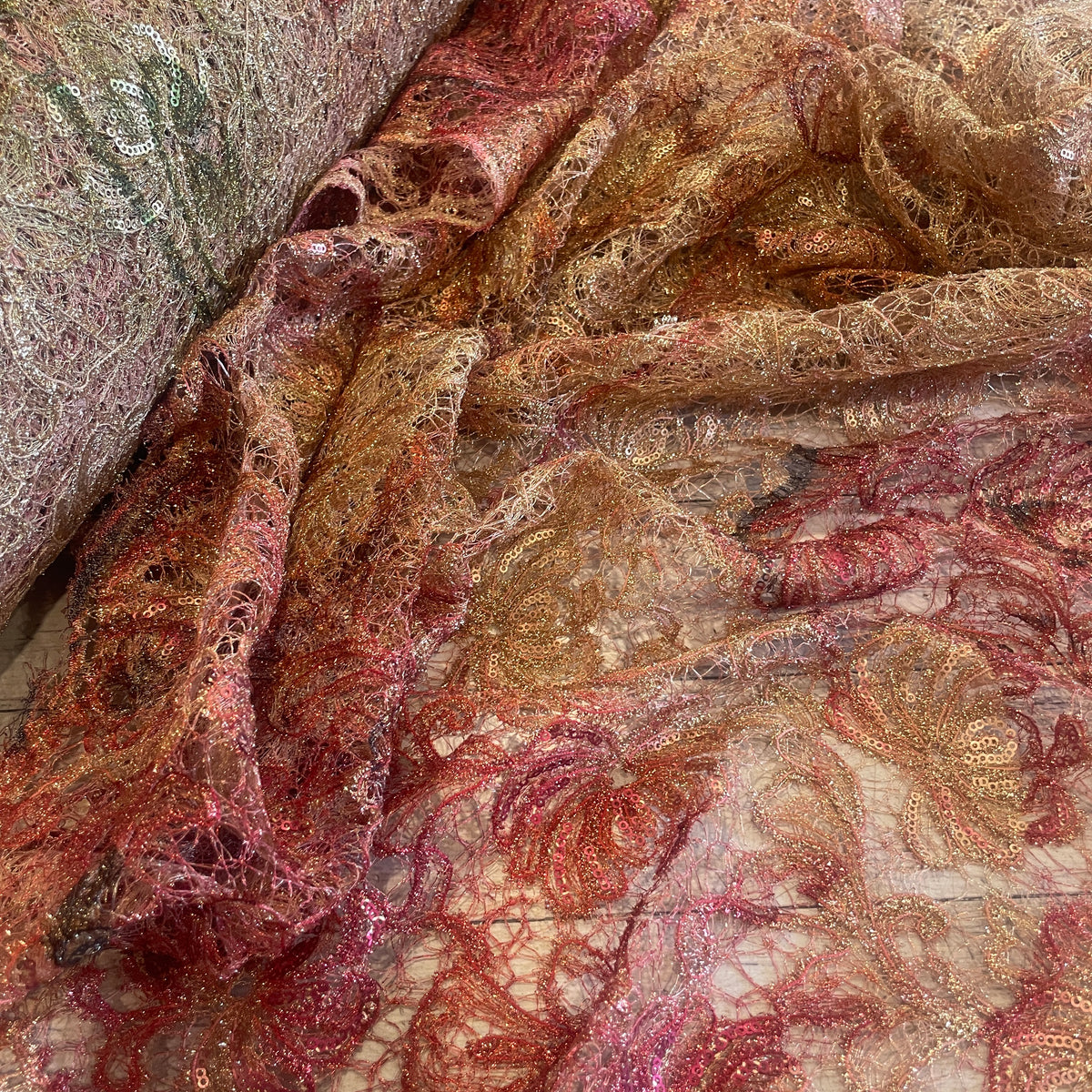 Desert sunset sequin spider web lace