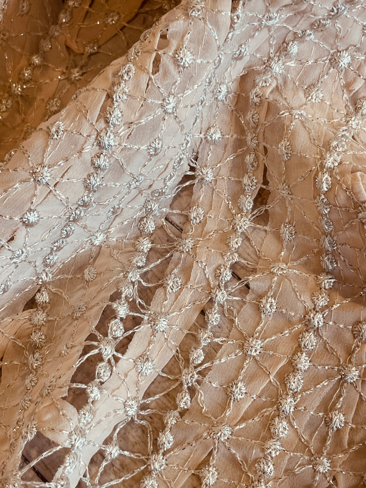 Blush cream embroidered stitched silk georgette