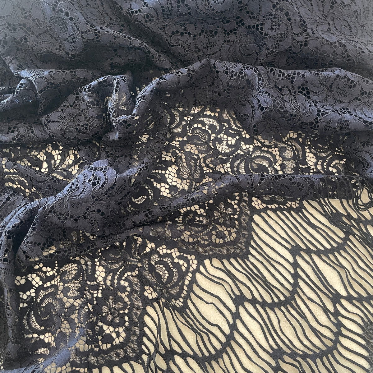 1.5m navy corded fringed lace panel