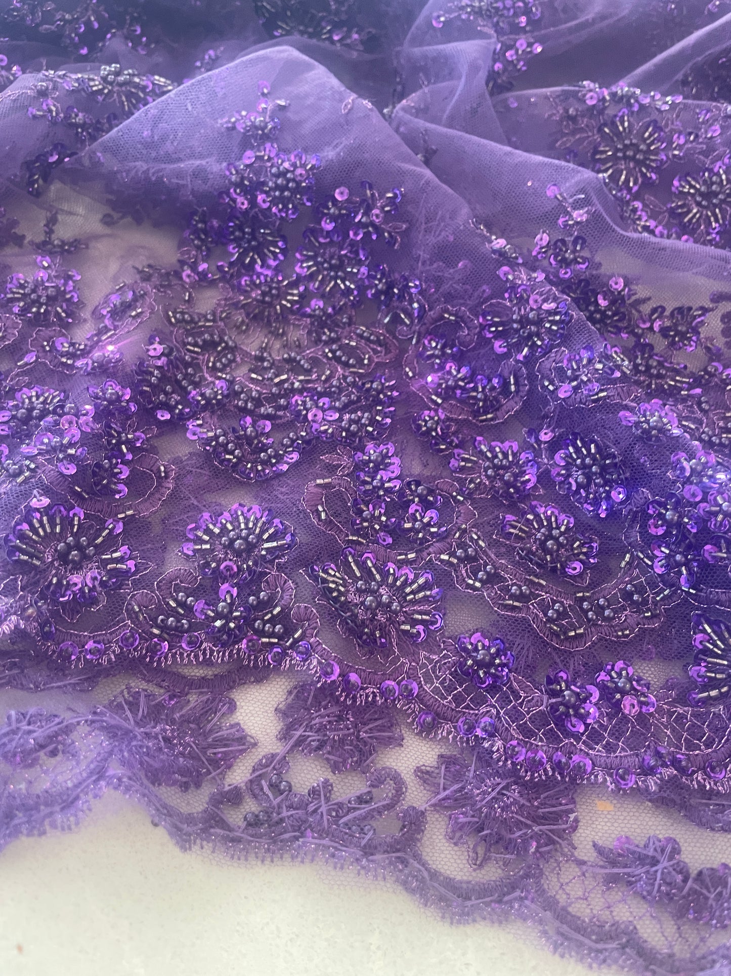 2.8m purple hand beaded lace