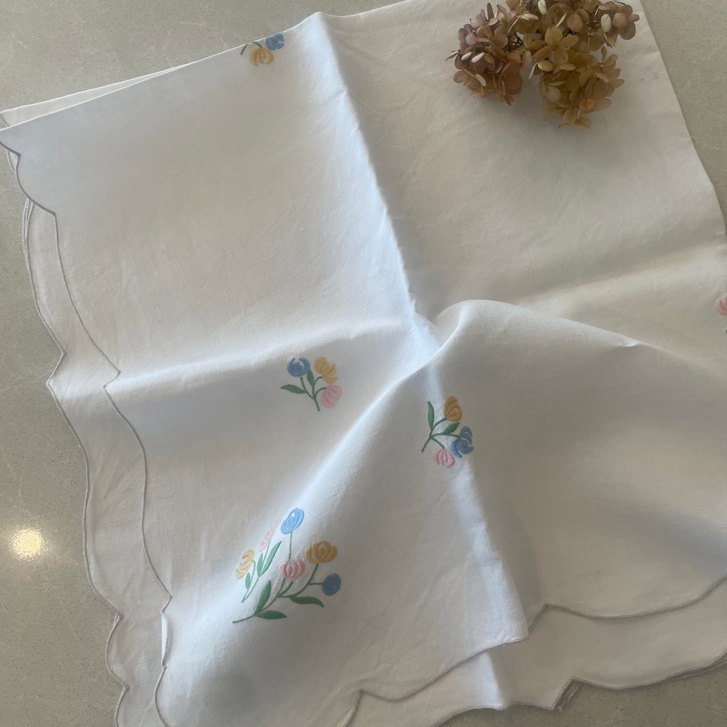 Pretty vintage embroidered tea cloth