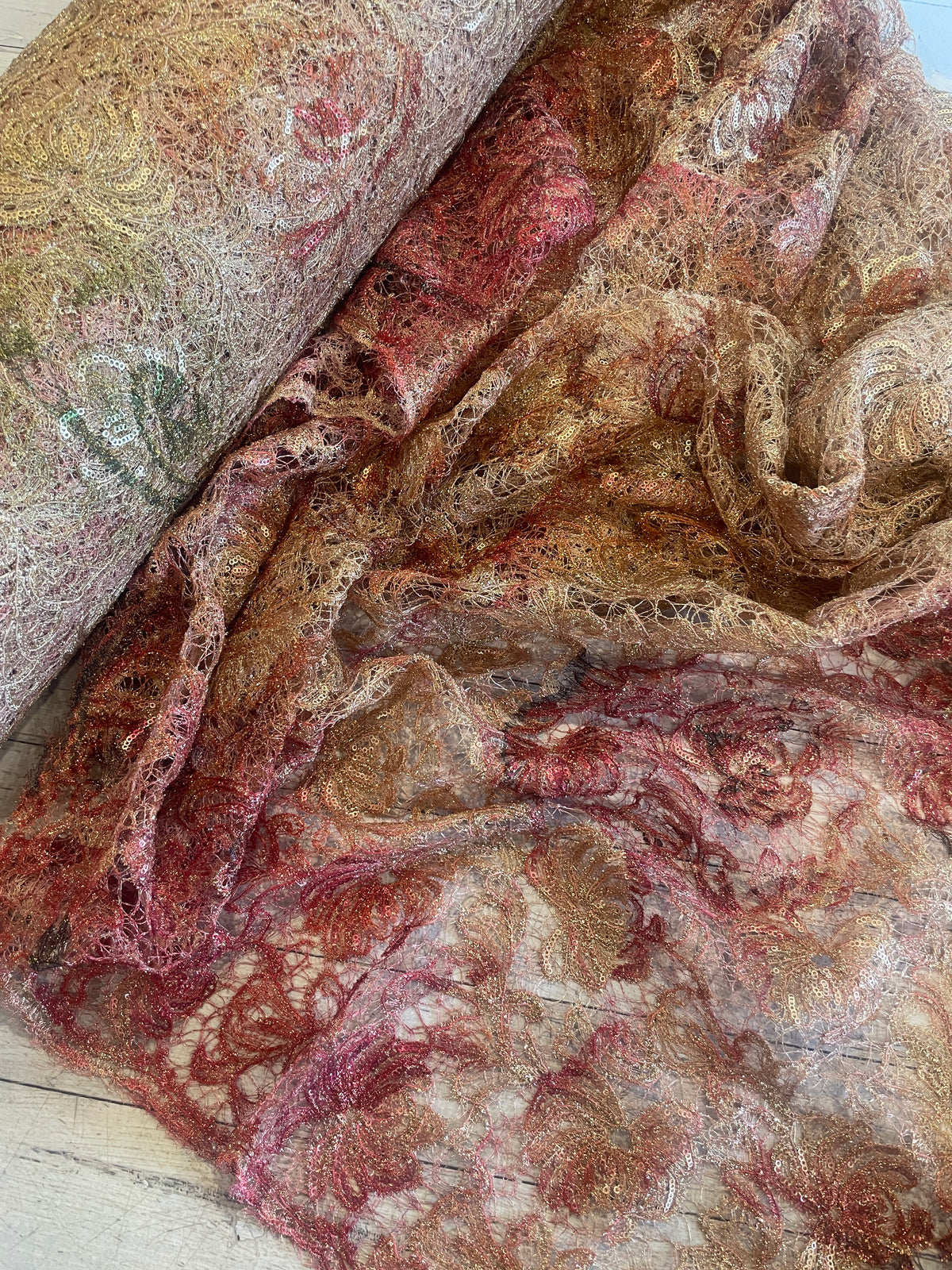 Desert sunset sequin spider web lace