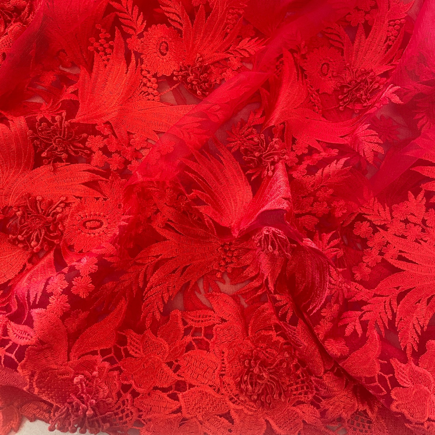 2m red 3D embroidered tulle lace