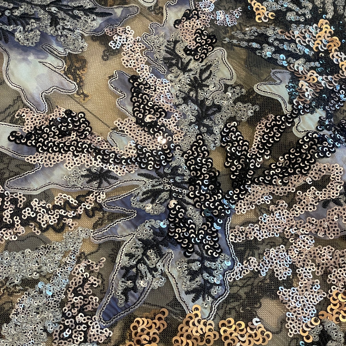 Ocean floor sequin appliqué mesh