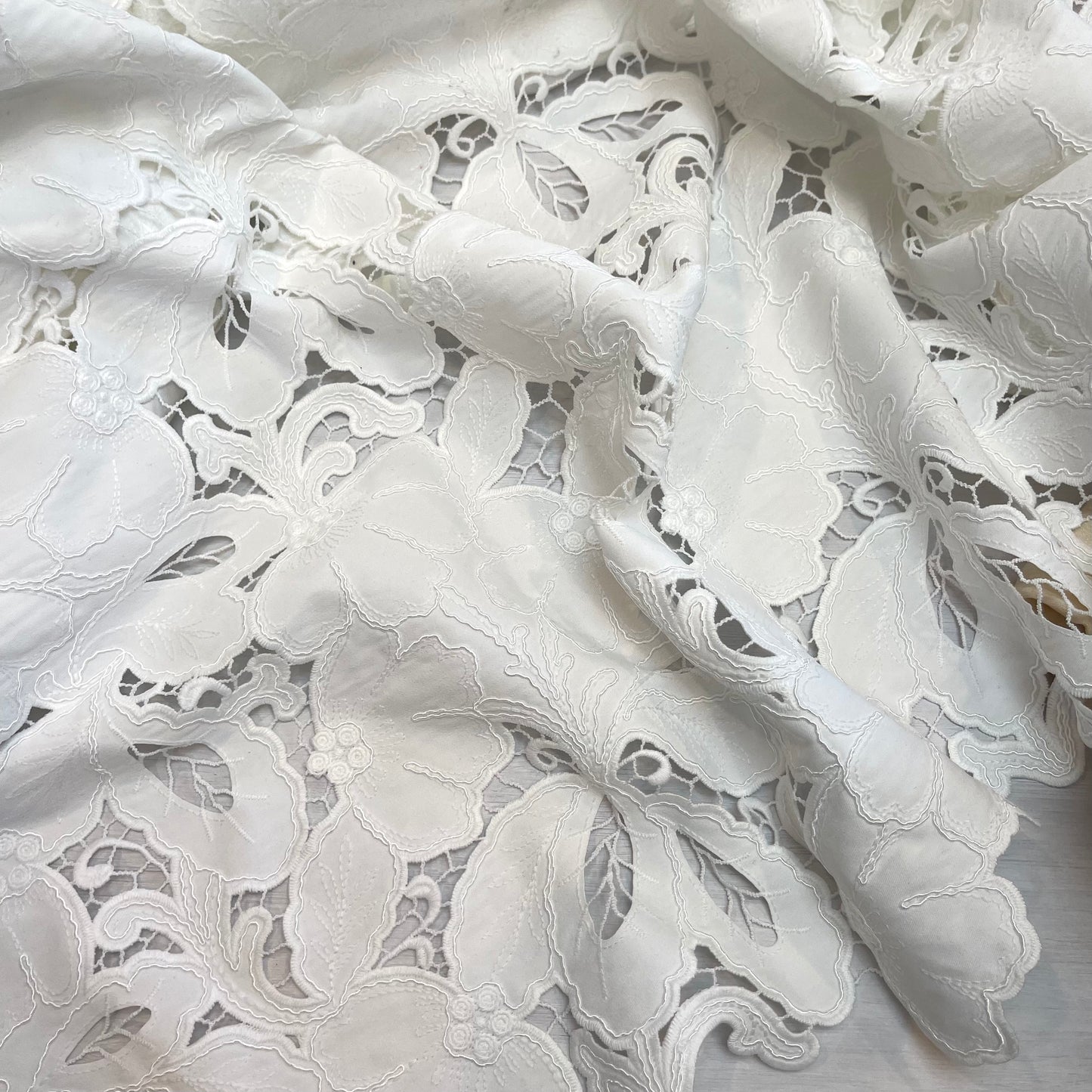 70cm White Embroidered Stretch Twill Lace