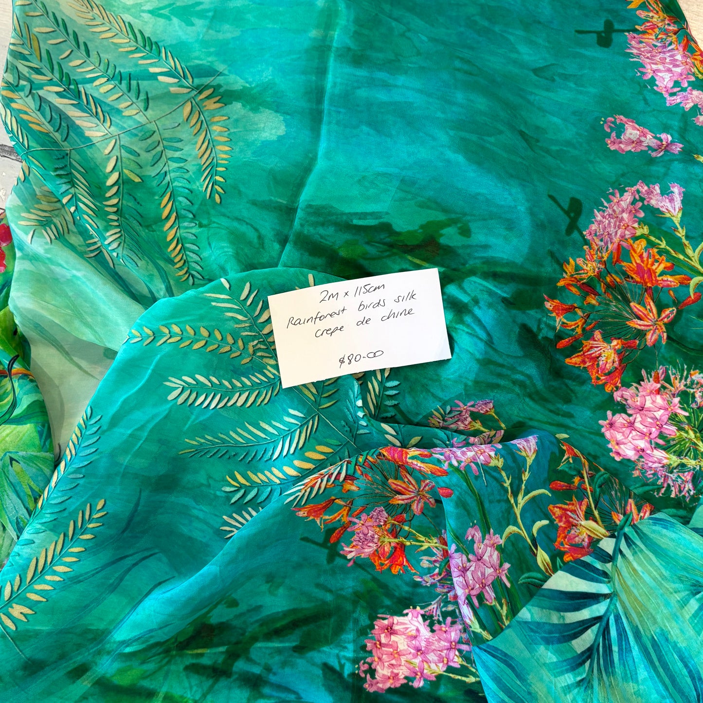 2m Rainforest Birds Silk Crepe De Chine