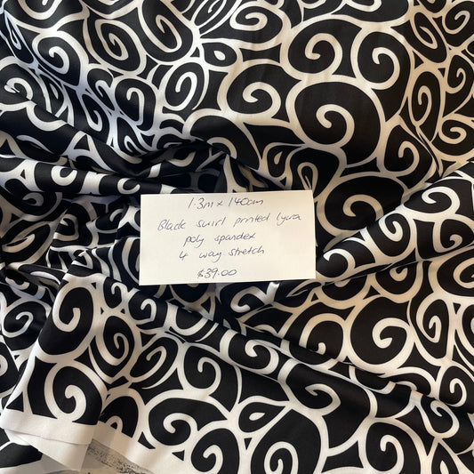 1.3m Black Swirl Printed Lycra