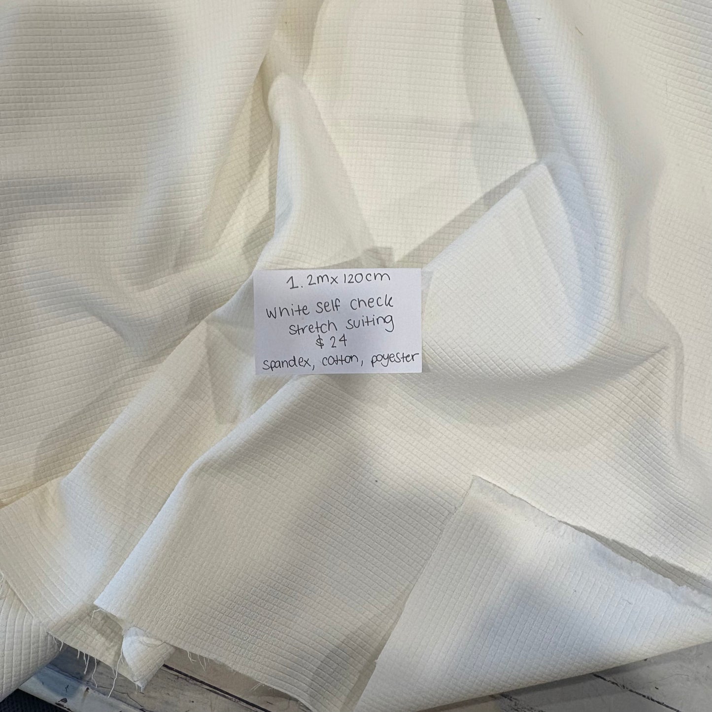 1.2m White Self Check Stretch Suiting