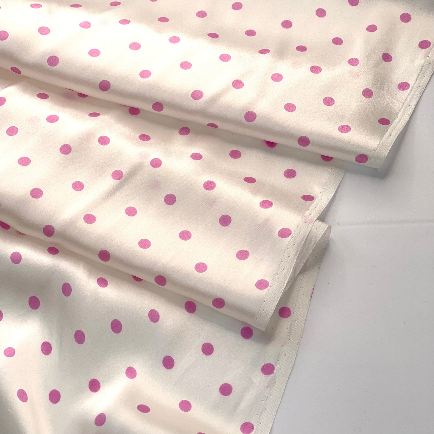 Pink Polka Dots Silk Satin