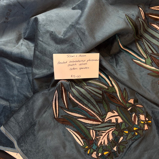 50cm Beaded Embroidered Placement Stretch Velvet