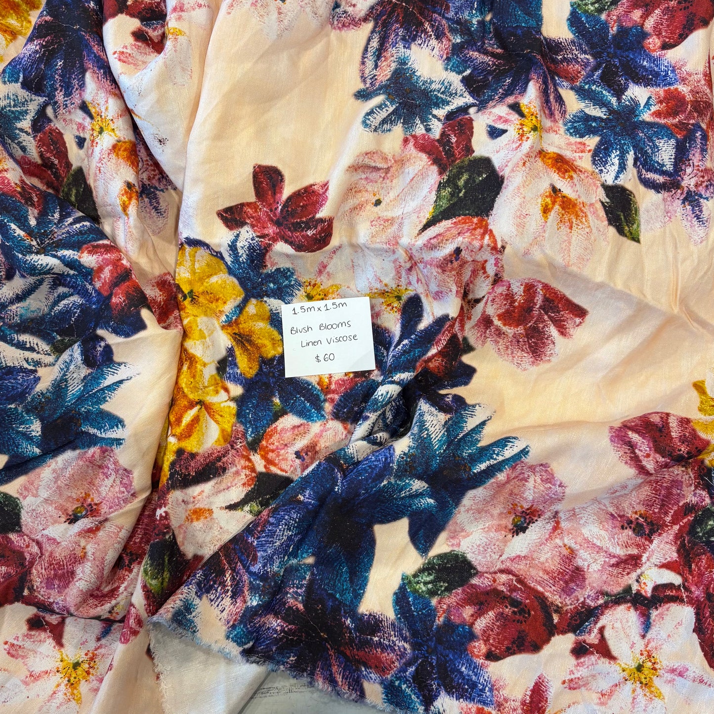 1.5m Blush Blooms Linen Viscose