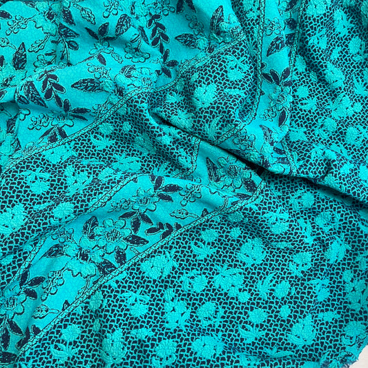 1.05mtrs Turquoise Floral Border Dedign Jacquard Double Knit