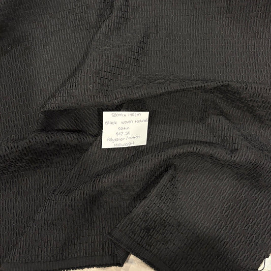 50cm Black Woven Textured Satin