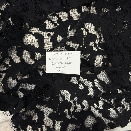 1.2m Black Ornate Guipure Lace