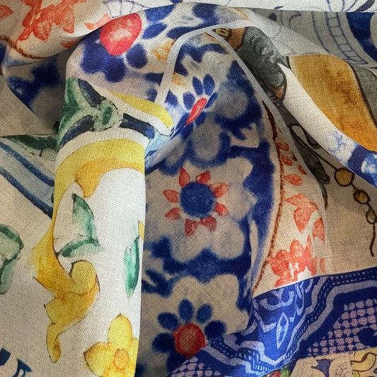 Trento Azure linen viscose