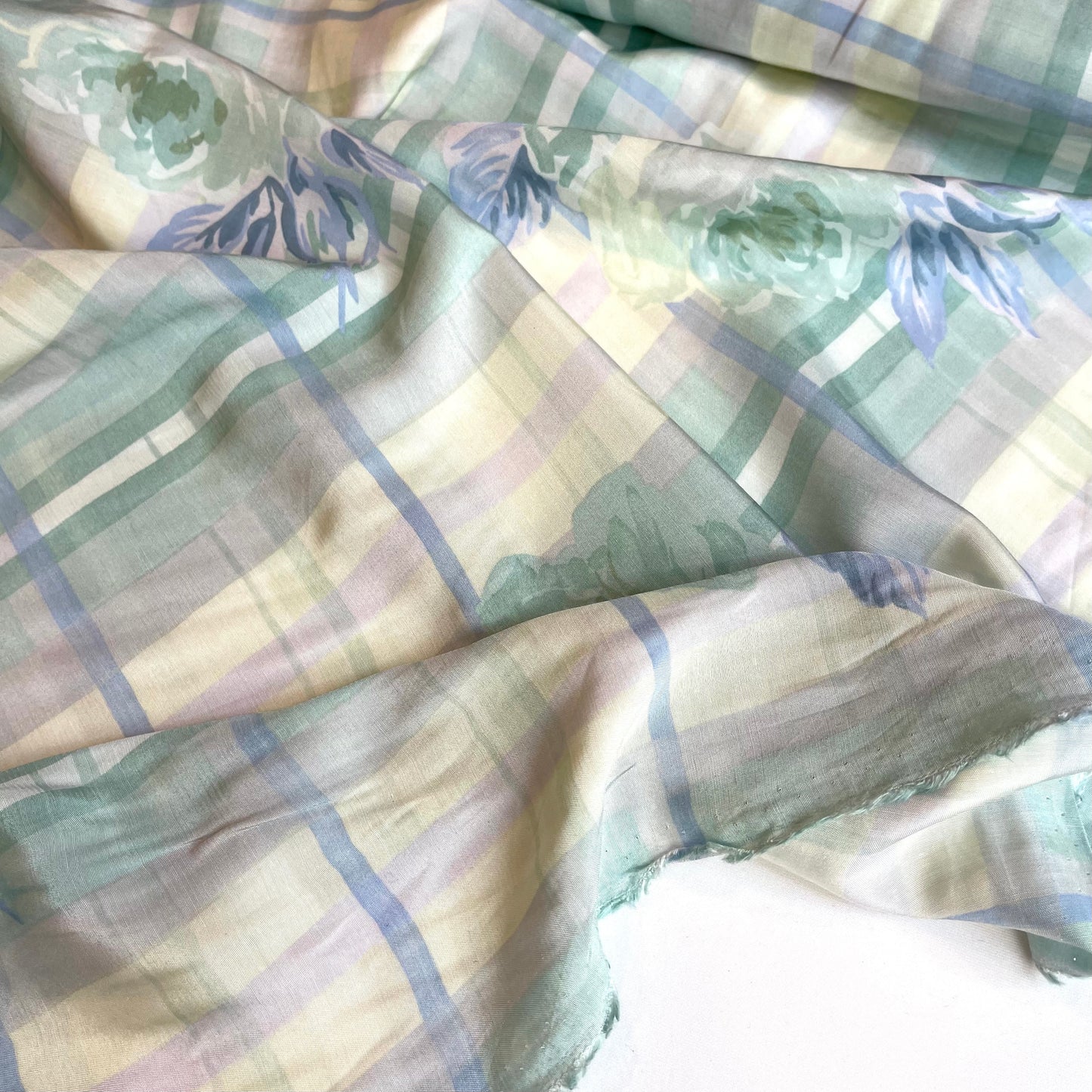 50cm Pastel Checks & Roses Border Viscose Challis