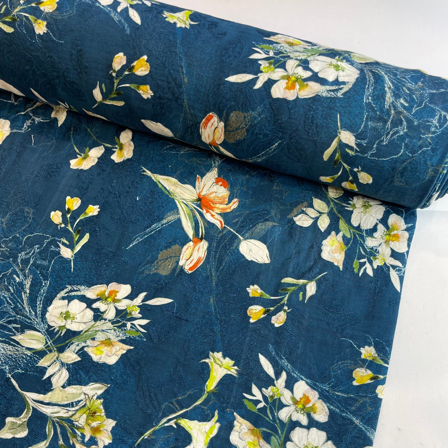 Teal Botanical Jacquard Viscose