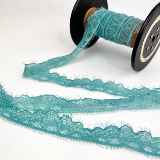 Teal Eyelash Scallop 25mm Stretch Lace