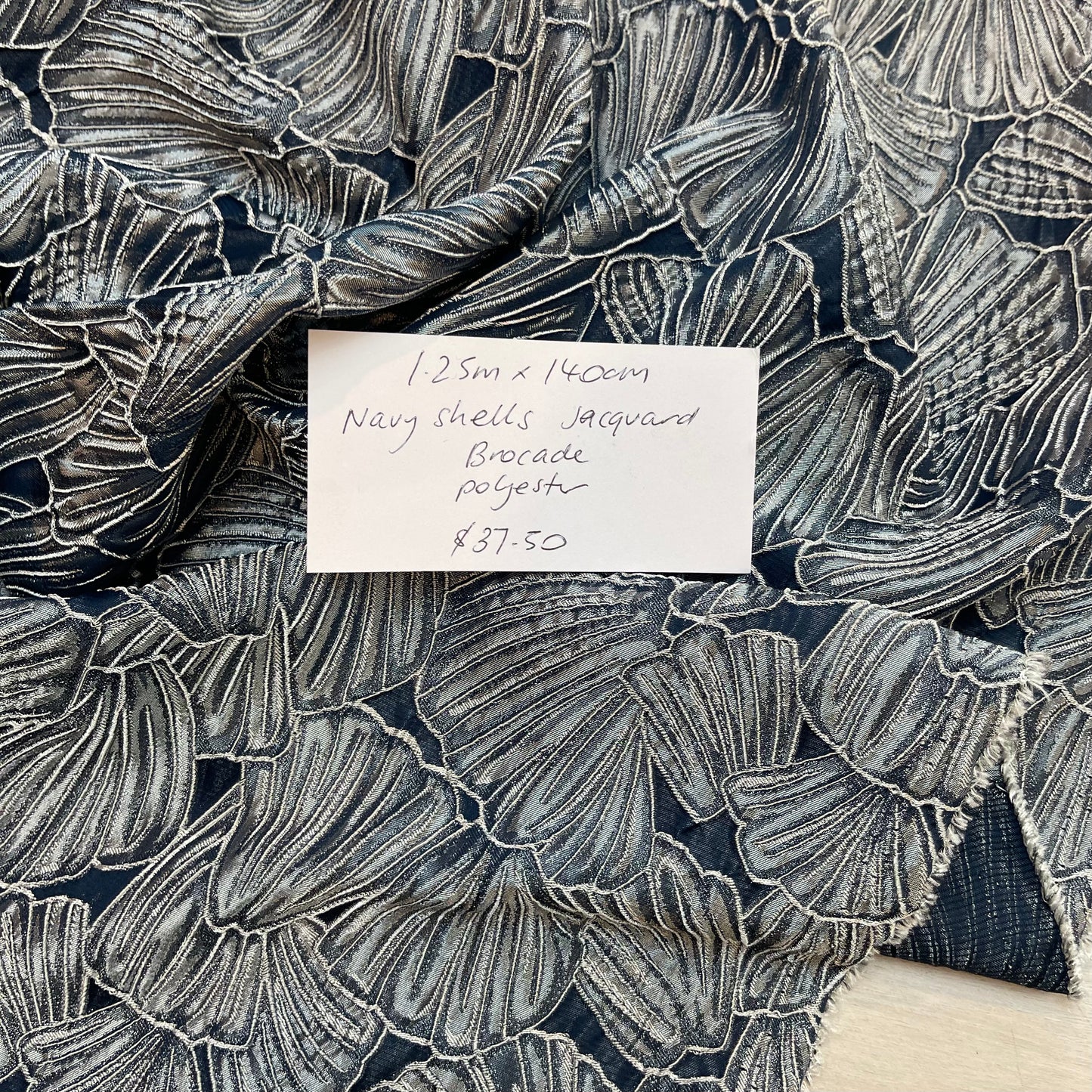 1.25mtrs Navy Shells Jacquard Brocade