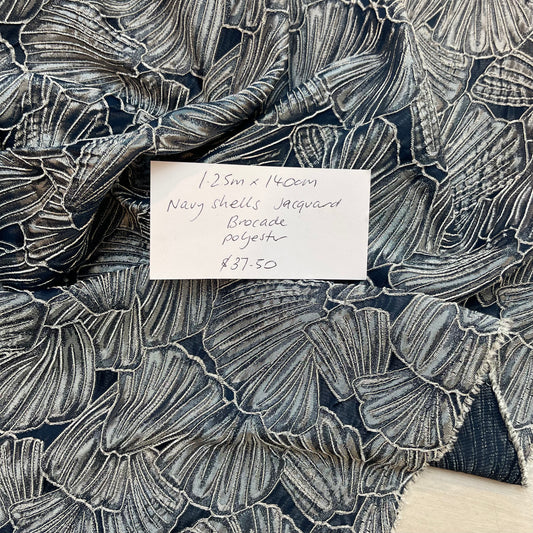 1.25mtrs Navy Shells Jacquard Brocade