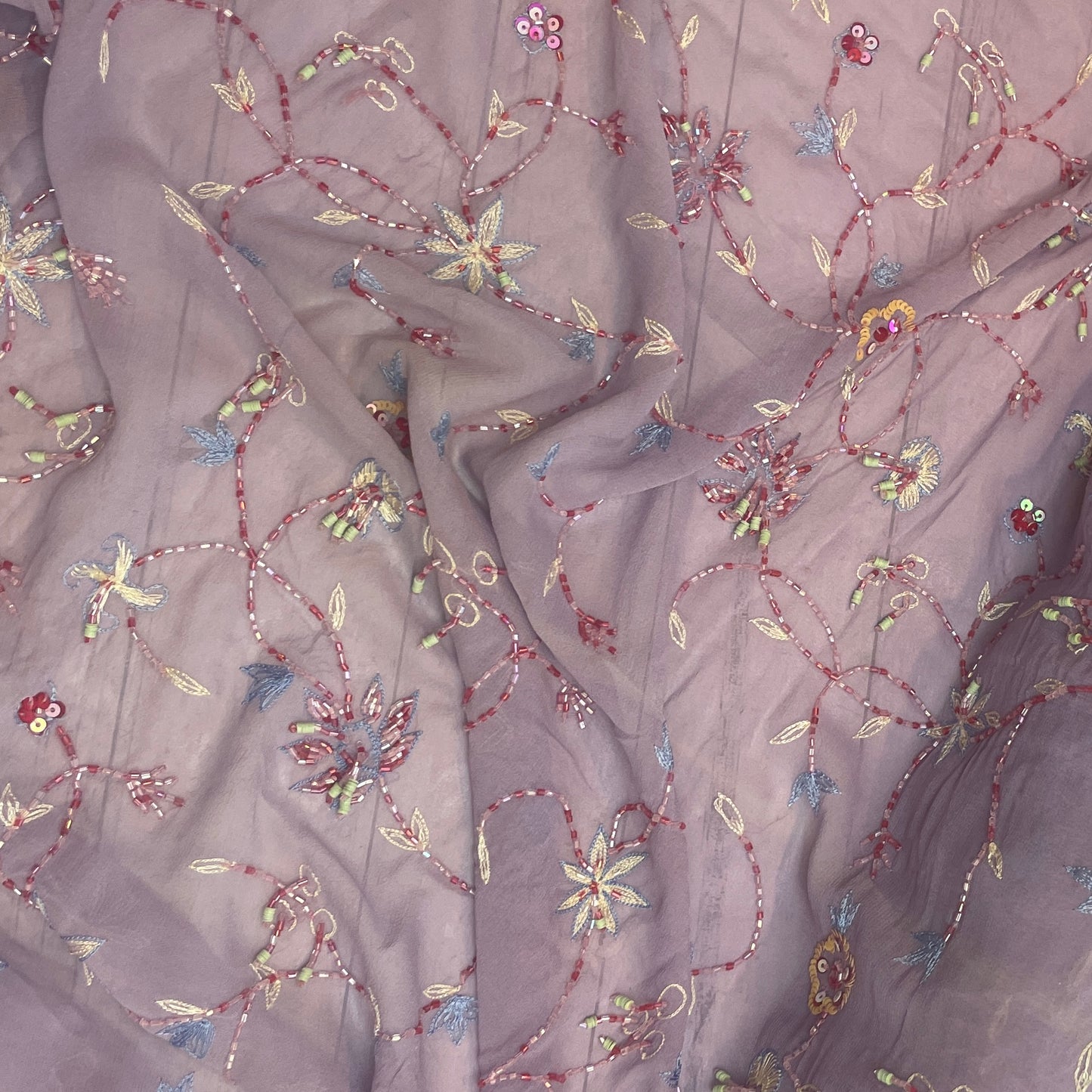 *Second *Mauve vine Beaded Silk Chiffon