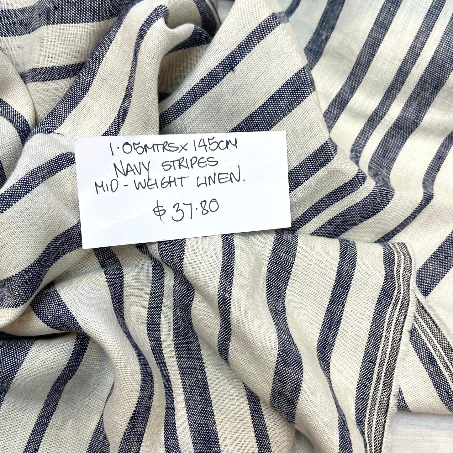 1.05mtrs Navy Stripes Mid Weight Linen