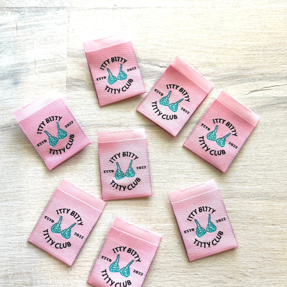 Set of 8 ITTY BITTY TITTY CLUB cloth labels