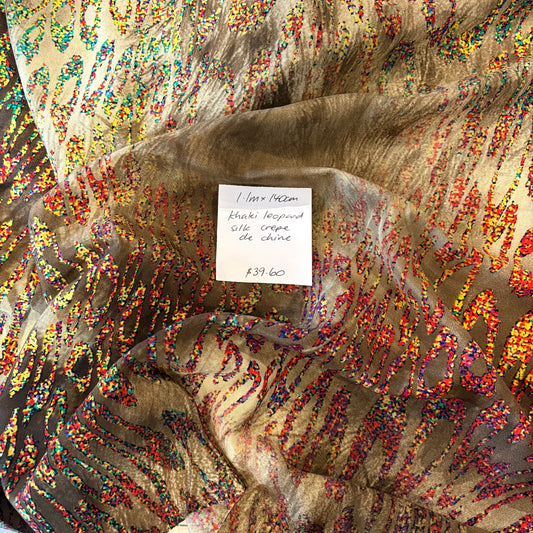 1.1m Khaki Leopard Silk Crepe De Chine