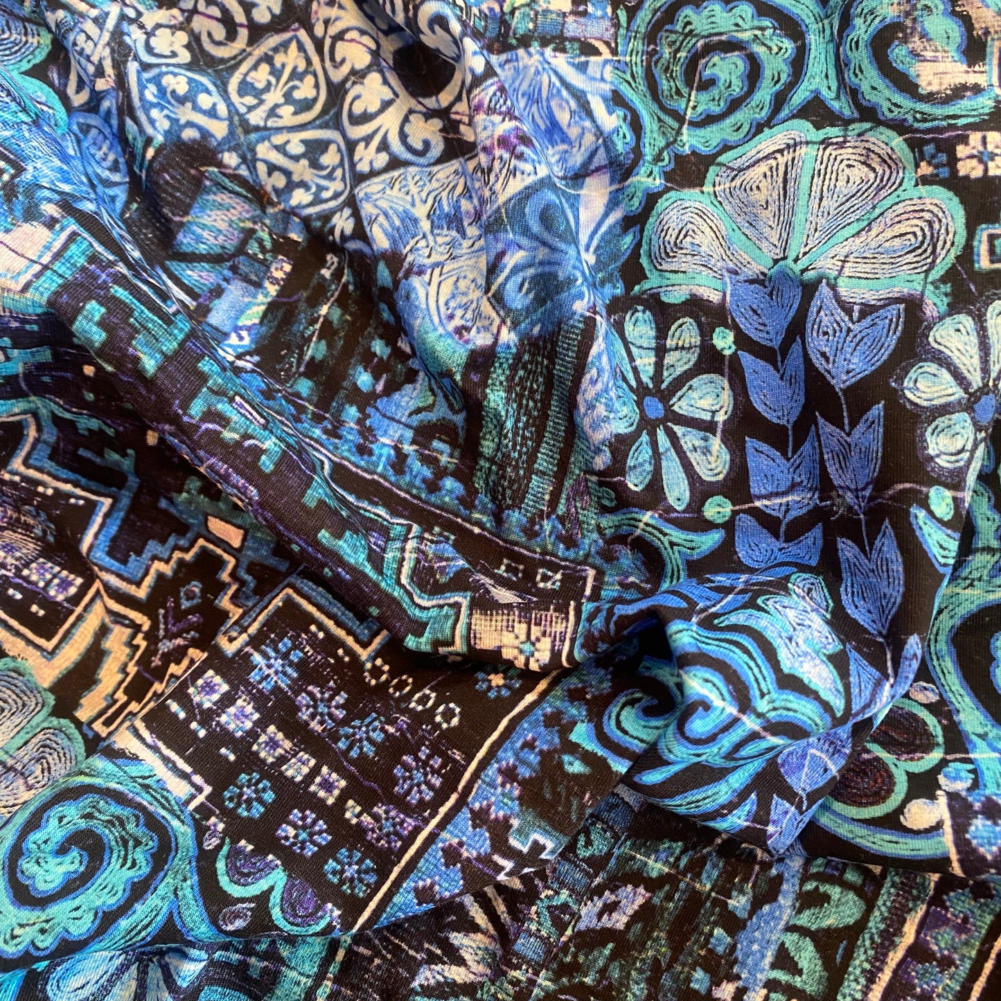 60 cm x 140 cm Blue Patterns Viscose Jersey