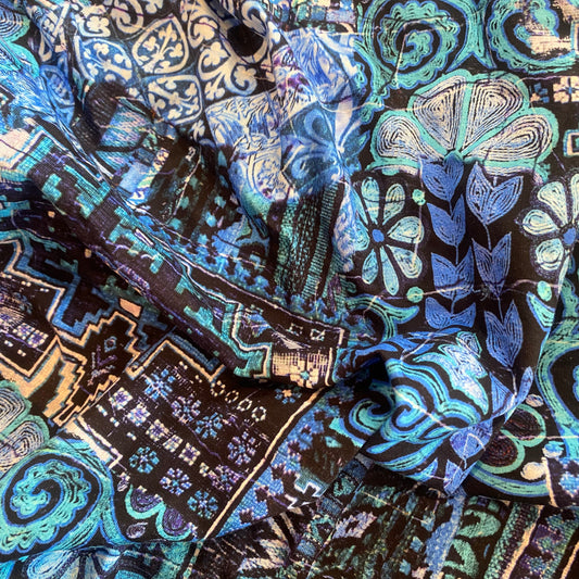 60 cm x 140 cm Blue Patterns Viscose Jersey