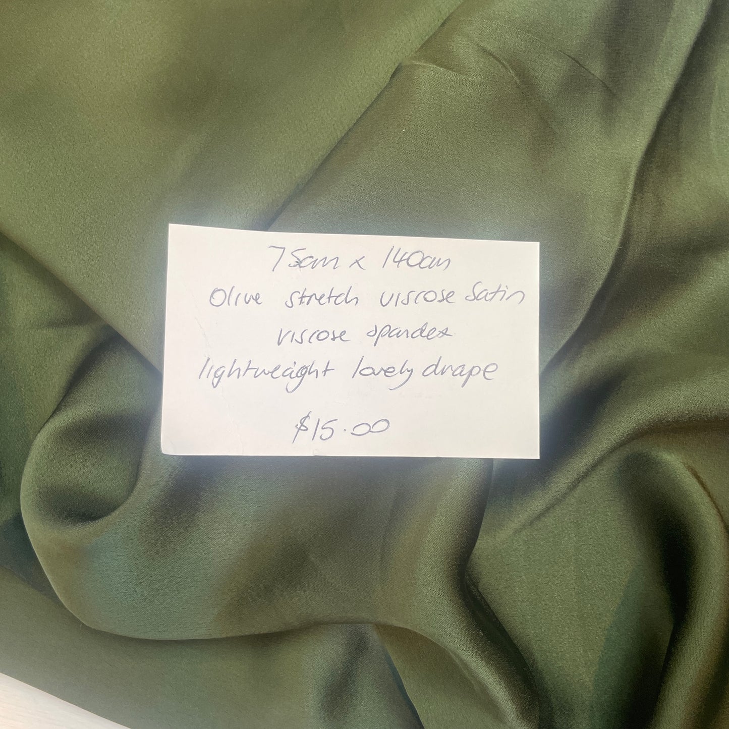 75cm olive stretch viscose satin