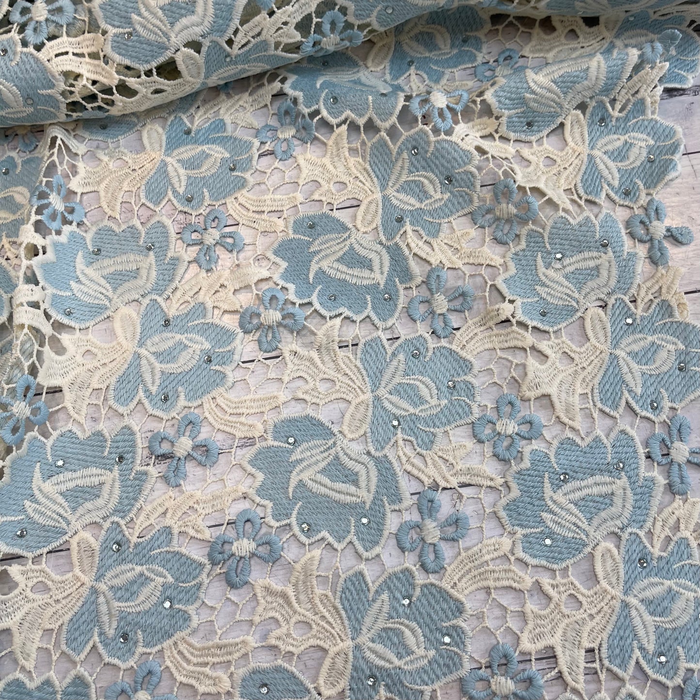 Trocadero Gardens Blue Guipure Embellished Lace