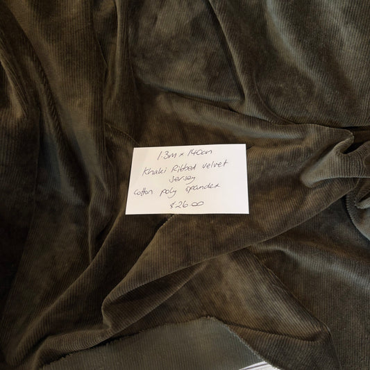 1.3m Khaki Ribbed Velvet Jersey