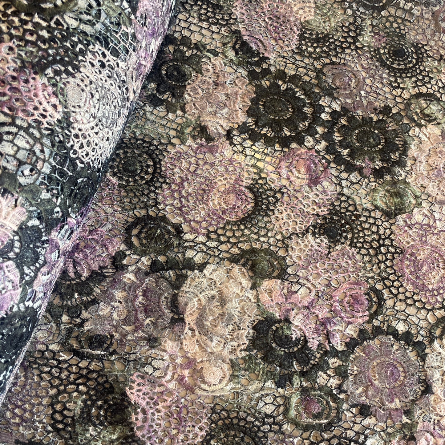 Mauve kaleidoscope soft drape guipure