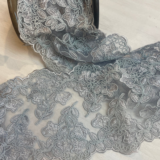 Dusty blue flora corded lace
