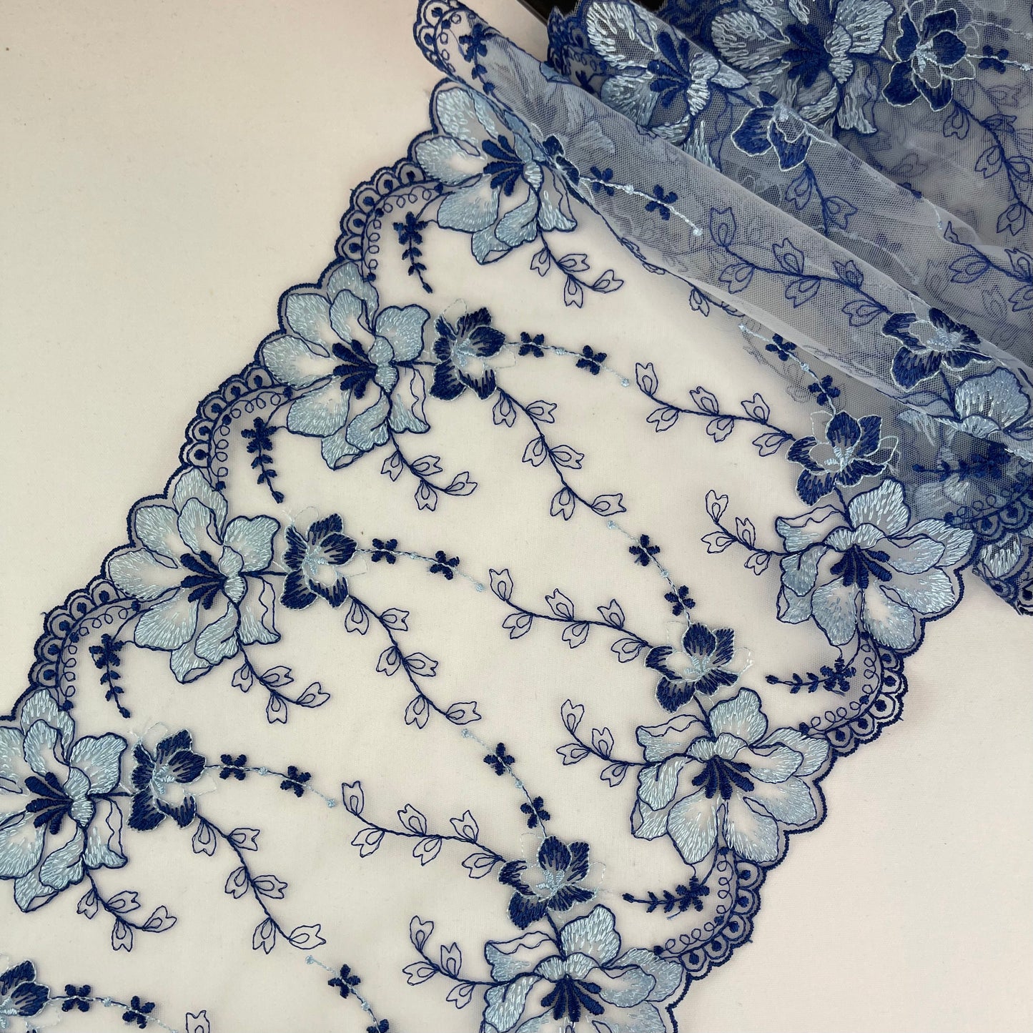 Blue Vine Embroidered Lace